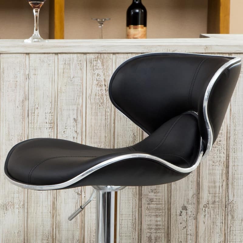 Faux Leather Upholstery Bar Stool Set of 2, Adjustable Swivel Bar Stool with Chrome Base for Kichen Island, Bar & Counter
