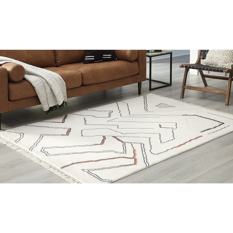 Signature Design by Ashley Cadeworth White/Brown Rug - 7'6"W x 10'D