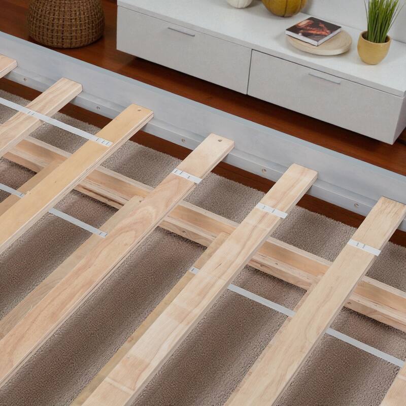 Twin Size Wooden Platform Bed with Trundle, Headboard and Footboard, Space-Saving Design for Guest or Small Bedroom