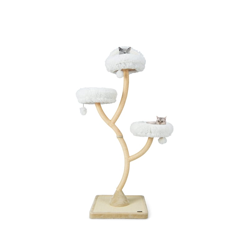 70" Tall Cat Tree 4-Layer Cat Tower with 3 Perches and Dangling Balls - 23.5" x 23.5" x 70" - Beige