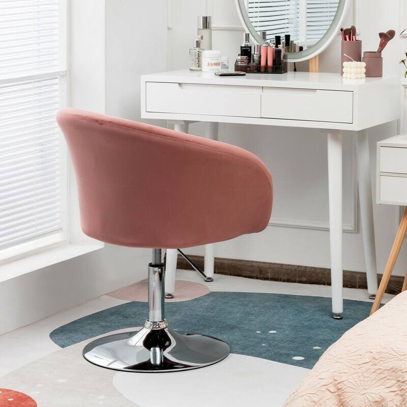 Gymax Modern Velvet Chair Height Adjustable Bar Stool Swivel Makeup - See Details