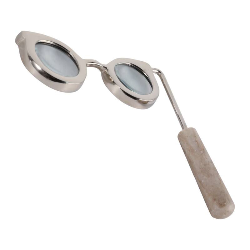 Eyeglass Magnifying Glass with Marble Handle Sculpture - 9"