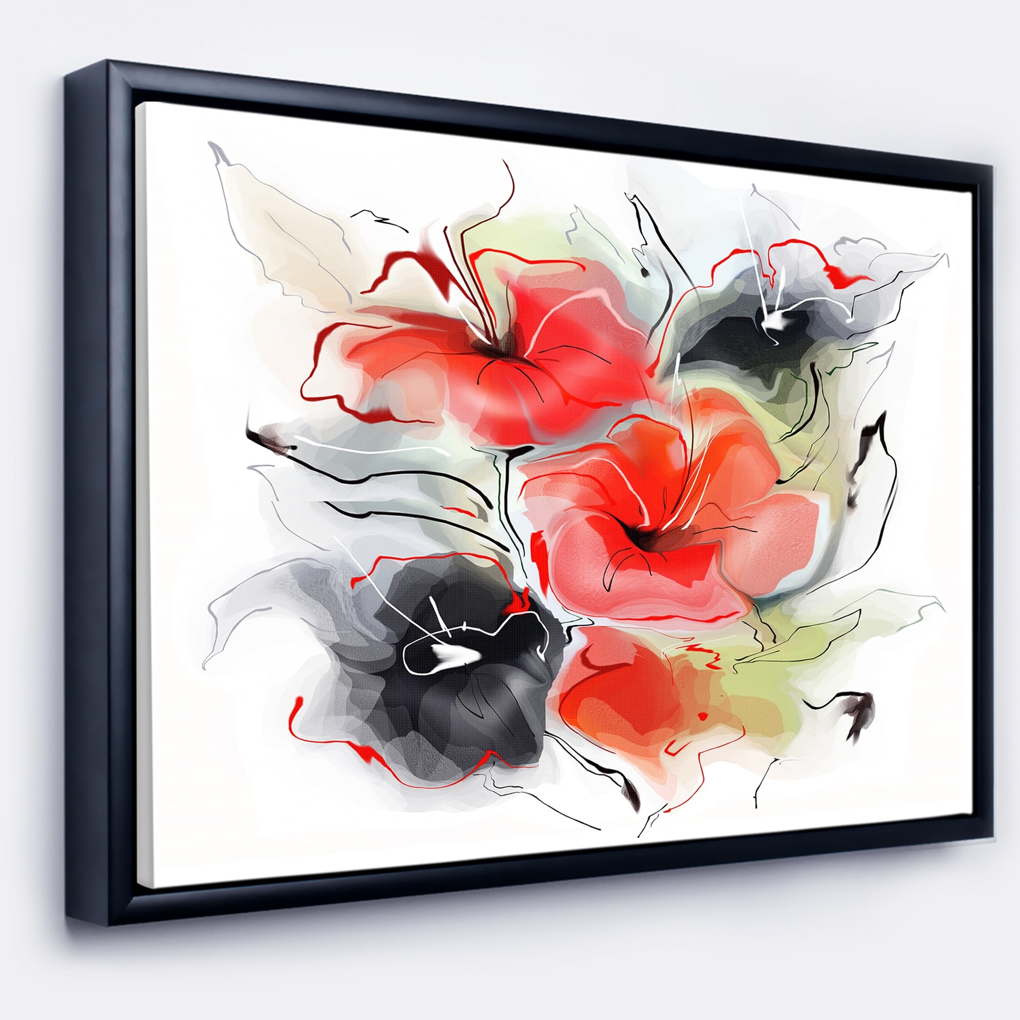 Shop Designart Red Black Abstract Floral Design Extra Large