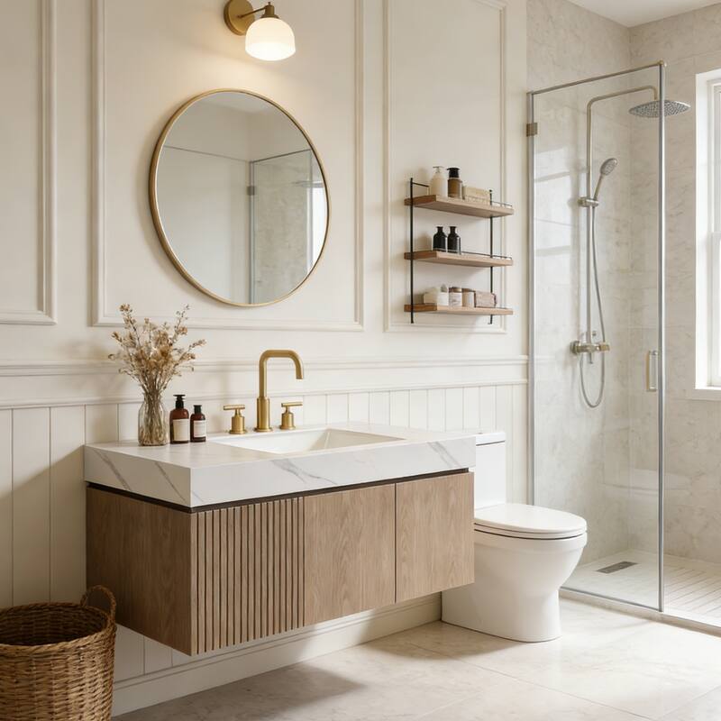 Floating Storage Bathroom Vanity with 3 Pre-drilled Faucet Holes