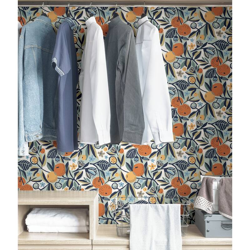 Pip & Lo Navy Clementine Garden Peel & Stick Wallpaper