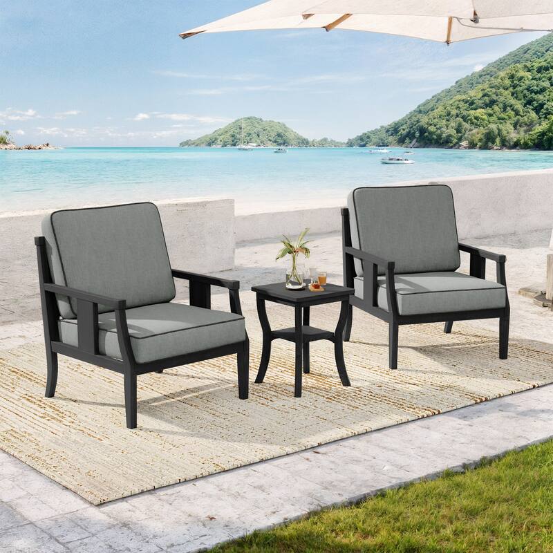 Wood Patio Bistro Set with Water-Resistant Cushions(Set of 3)