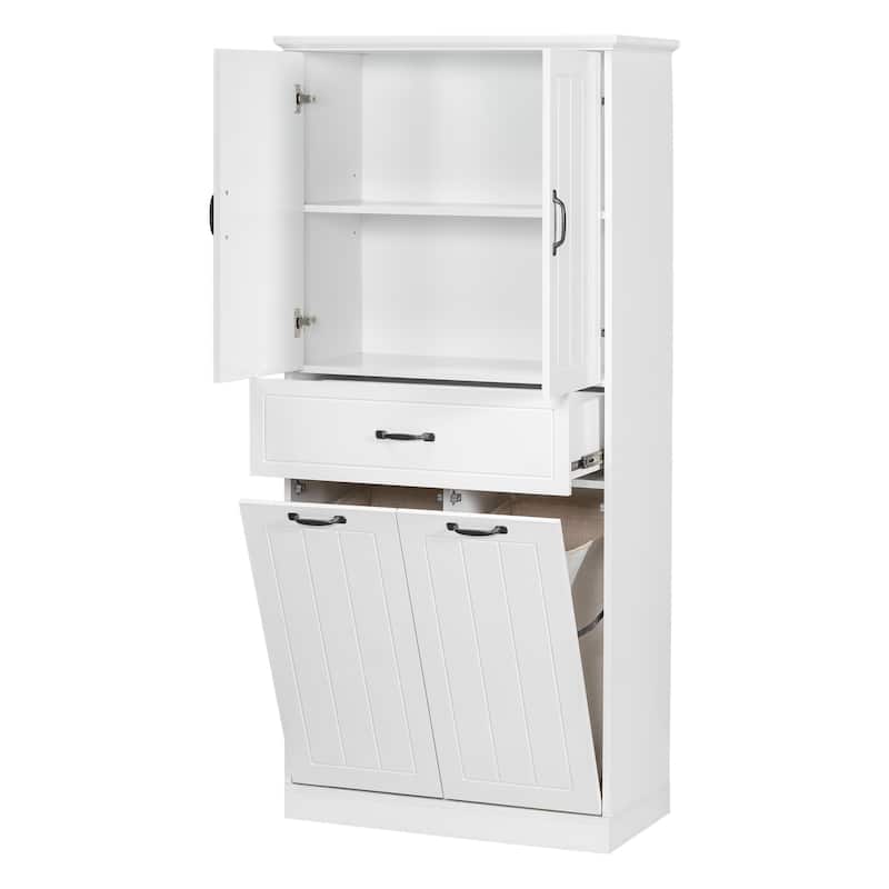Tall Laundry Floor Cabinet with Removable Baskets, Waterproof Bathroom Storage Cabinet with Adjustable Shelf & Drawer
