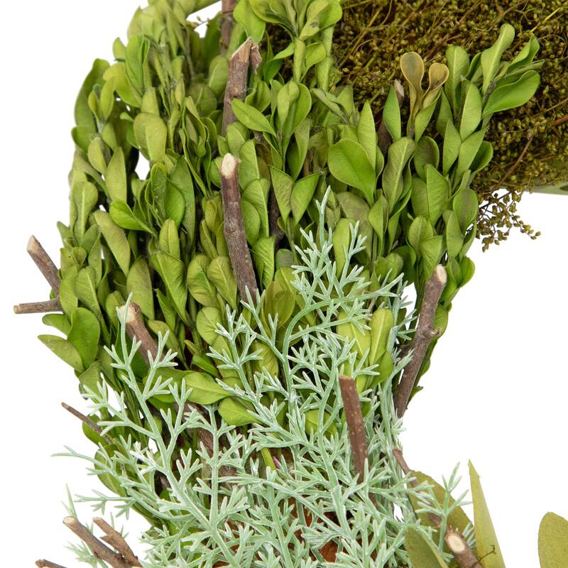 Cedar, Succulent & Day Grass Artificial Spring Wreath, Green -14-Inch
