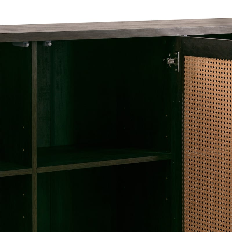 Bistra Brown Three Door Walnut Wood Sideboard with Rattan Doors