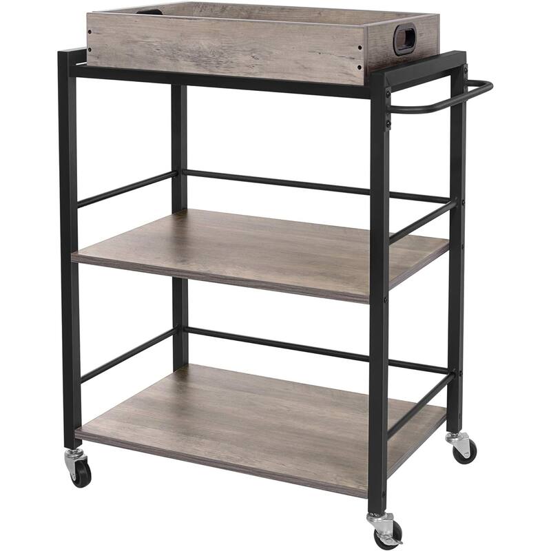 3-Tier Kitchen Serving Cart on Wheels with Storage, Leveling Feet