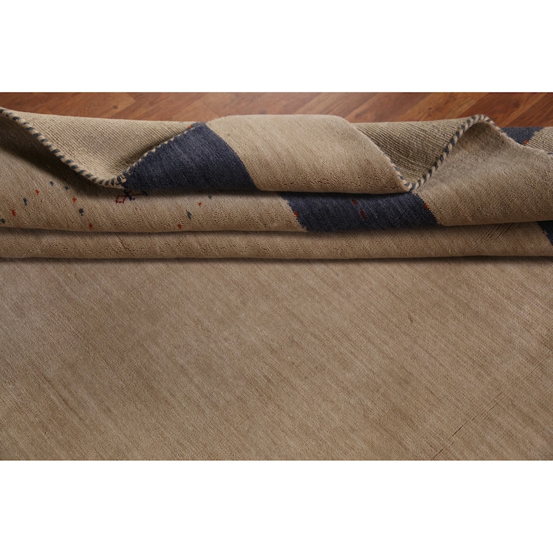 Light Brown Gabbeh Indian Area Rug Handmade Wool Carpet - 7'10" x 9'9"