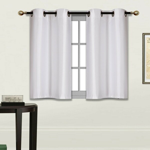 Set of 2 100% Blackout Faux Silk Window Curtains White (D24) - 30 x 36