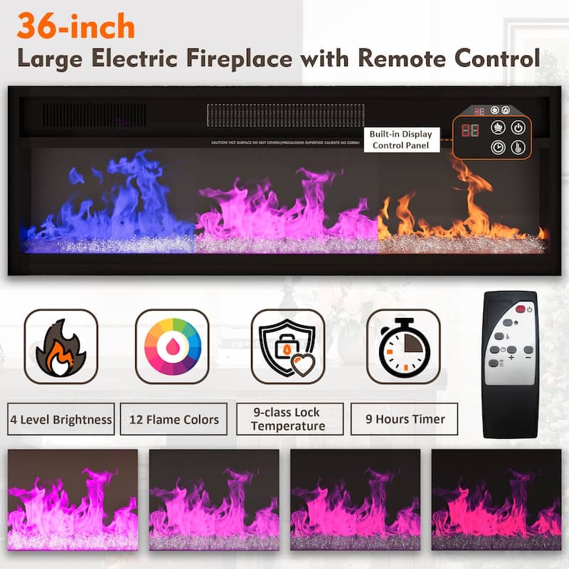 Gymojoy Fireplace 71" TV Stand with 36" Electric Fireplace, Media Console for Up to 80" TVs, LED Lights Entertainment Center.