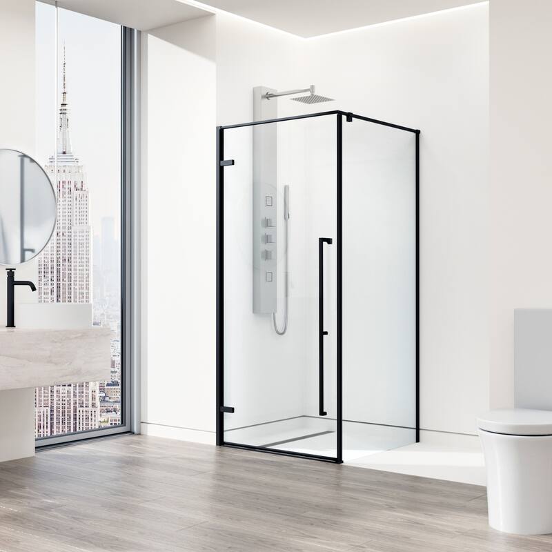 VIGO Meridian 34"D x 34"W x 73"H Framed Hinged Shower Enclosure in Matte Black