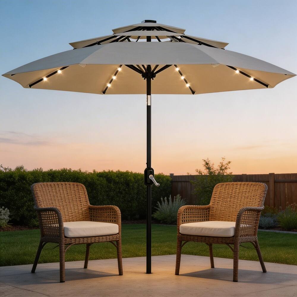 3-Tier Solar Patio Umbrella, with LED Lights and Vents