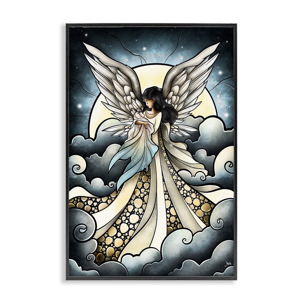 Stupell Classic Angel & Baby in Clouds Framed Giclee Art Design By Mandie Manzano
