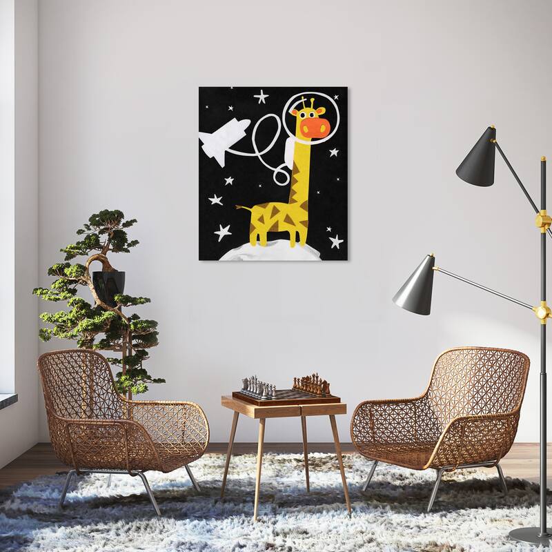 Wynwood Studio Canvas Animals Astrogiraffe Black and Pastel Yellow Modern & Contemporary Wall Art Canvas Print - 36 x 30