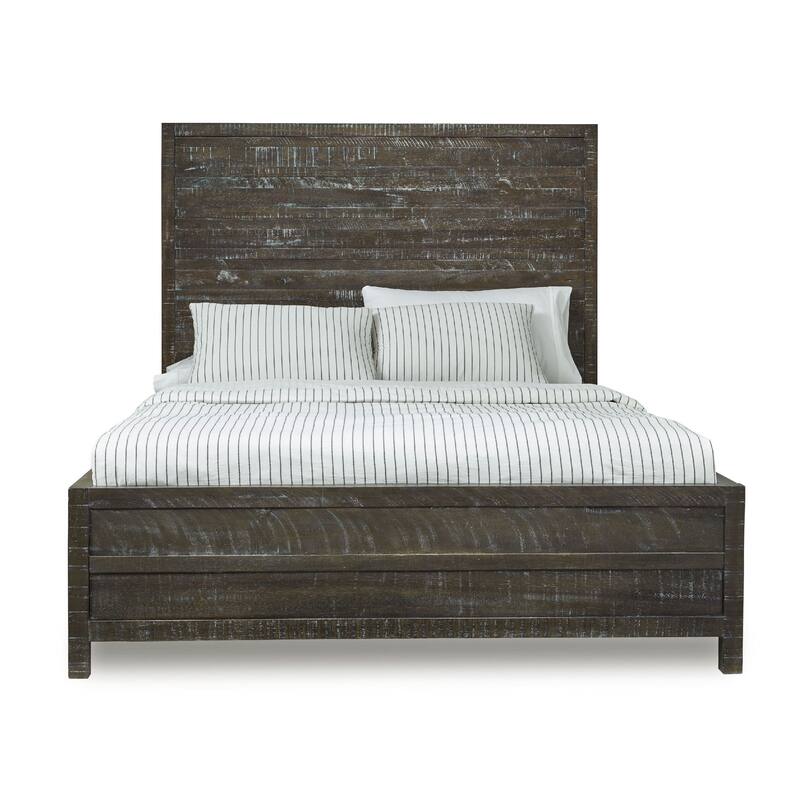 Cas Sengon Tekik Low Profile Panel Queen Bed, Rough Hewn, Rustic Brown