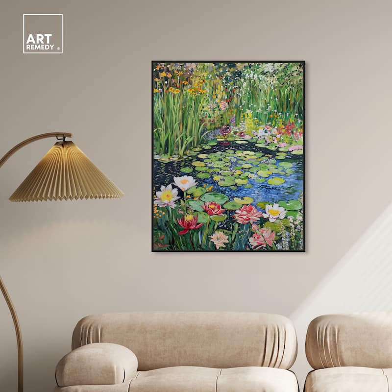 Art Remedy Impressionist Pond Framed Impressionism 1 Piece Canvas Wall Art /Monet And Van Gogh Inspired Art