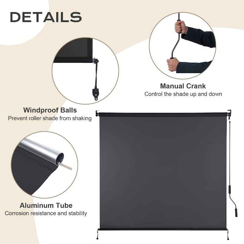 Aoodor 5% Openness Cordless Solar Fabric Roller Shade, 95% UV Protection Blinds