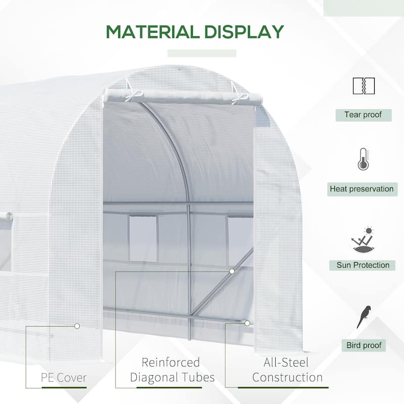 15ft x 7ft Walk-In Tunnel Greenhouse with Roll-Up Windows & Door, Steel Frame, White