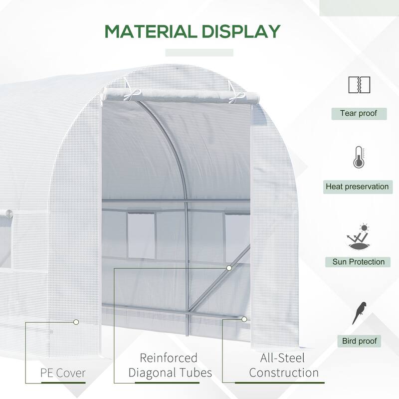 Outsunny 15x7x7ft Walk-in Tunnel Greenhouse Portable Garden Plant Growing House with Door and Ventilation Window White
