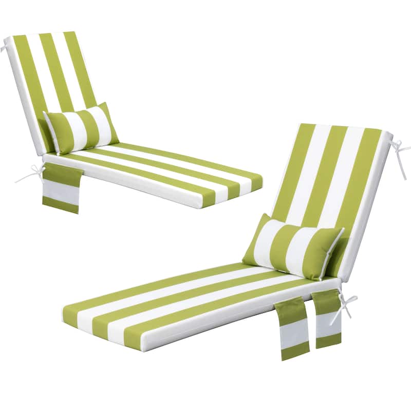 Pellebant Outdoor Lounge Chair Cushions with Pillow - 2PC-72in - Green&White