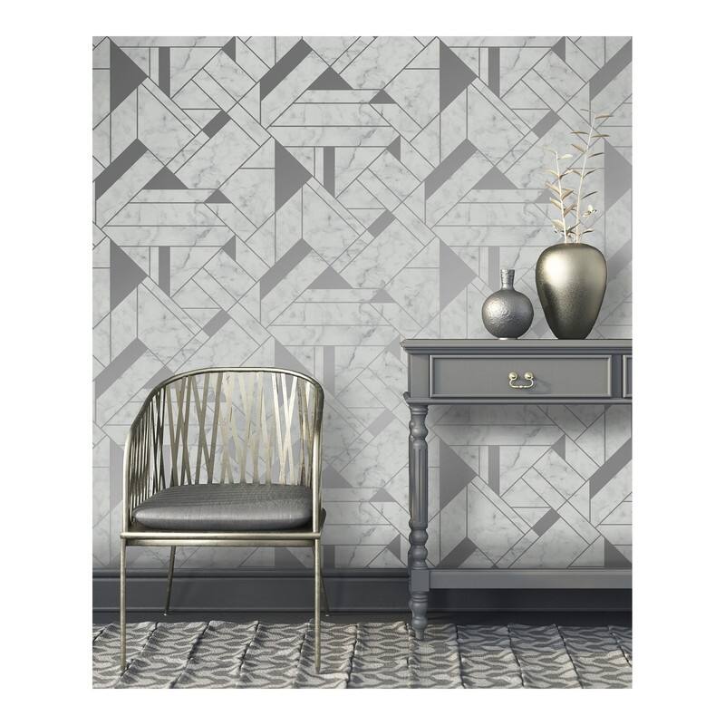 Advantage Gulliver Silver Marble Geometric Wallpaper - 20.5 x 396 x 0.025