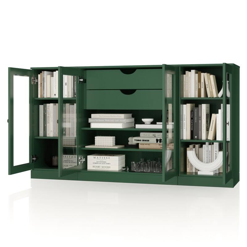 Palace Imports 100% Solid Wood 65" Sideboard with Clear Glass Doors, 2-Drawers and Adjustable Shelves