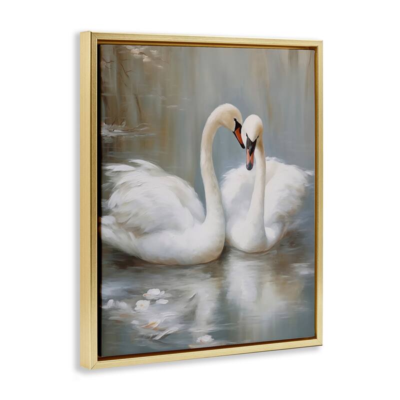 Stupell Kissing Swans on Pond Framed Floater Canvas Wall Art Design By Arlington Prints