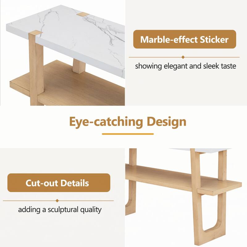 Narrow Console Table with Marble-Effect Top(Natural)