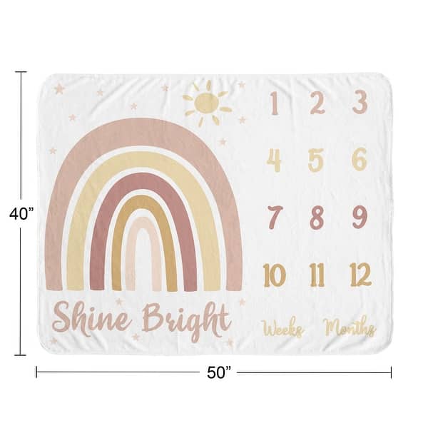 Boho Rainbow Girl Baby Monthly Milestone Blanket - Blush Pink Dusty Rose Gold Yellow Mauve Taupe Beige Bohemian Stars Celestial