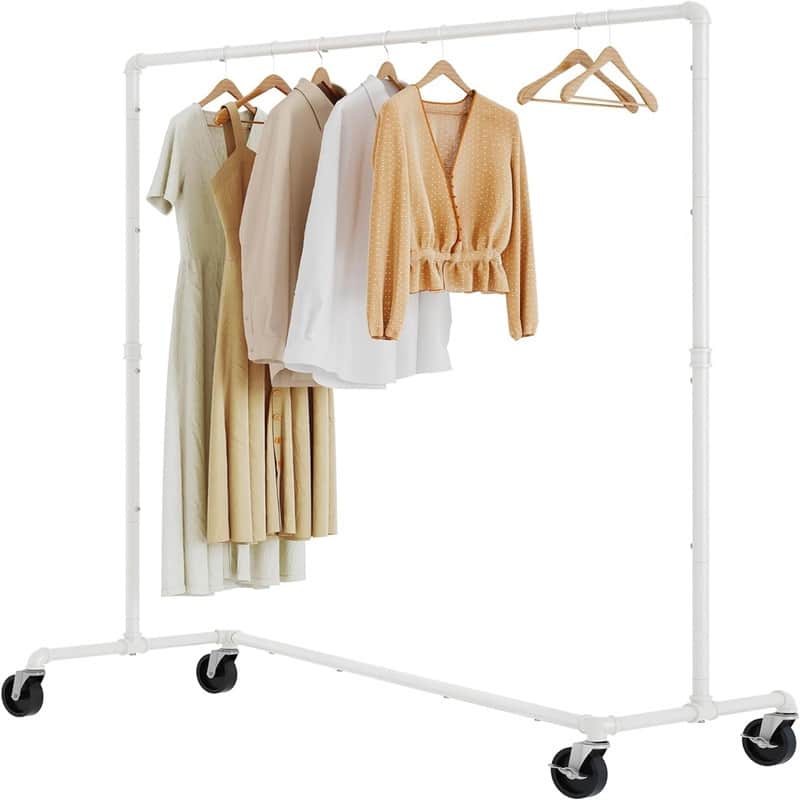 Rolling Clothing Racks For Hanging Clothes - 23.62"D x 58.26"W x 64.48"H - White