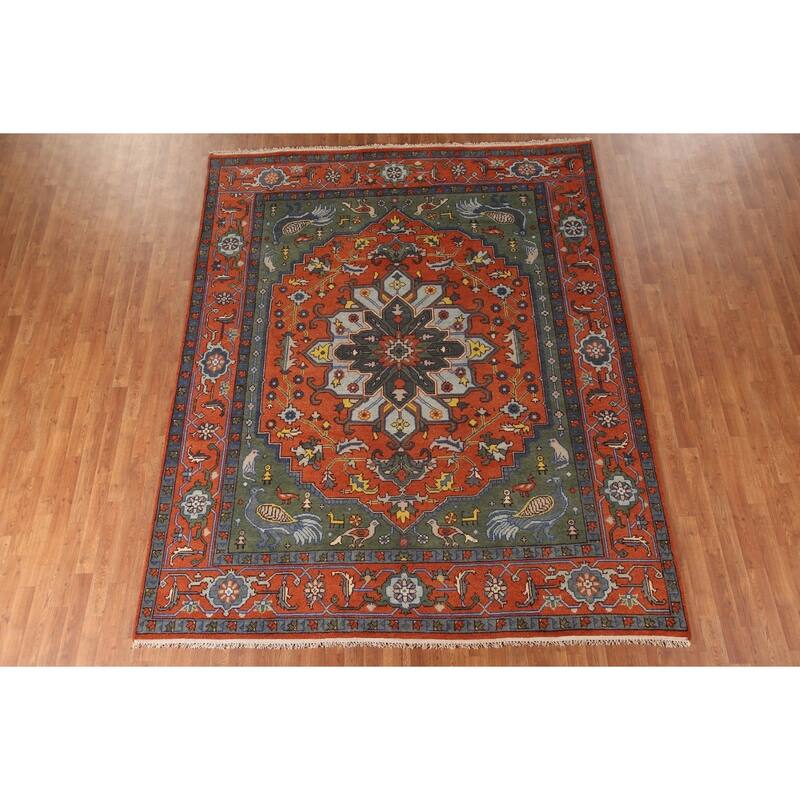 Animal Pictorial Ziegler Area Rug Handmade Oriental Floral Wool Carpet - 7'11"x 9'10"