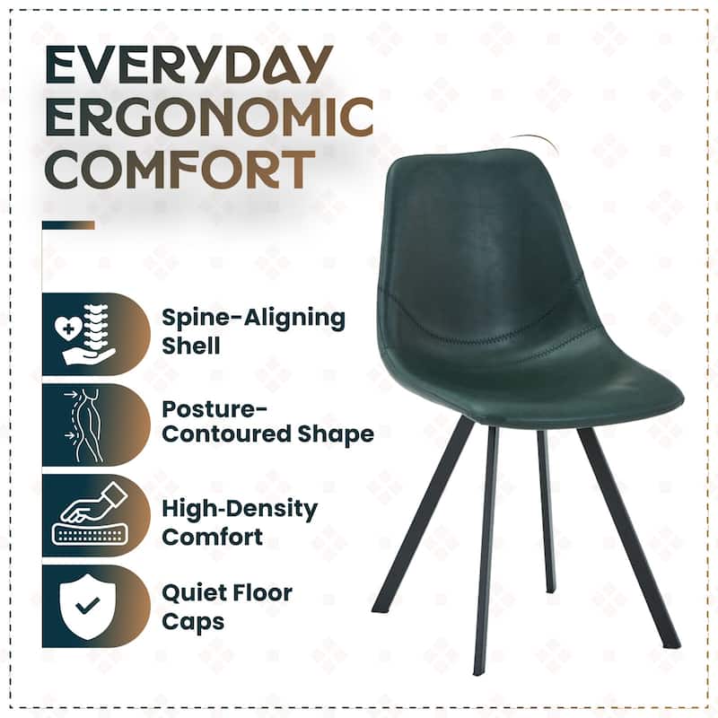 Markley Modern Ergonomic Leather Dining Chair with Black Steel Legs, Scratch-Resistant & Comfortable Kitchen Chair