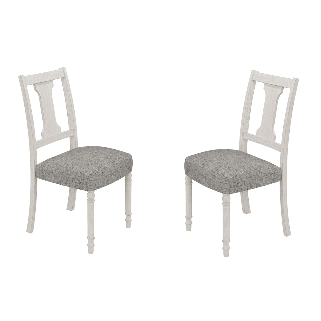 Set of 2 Upholstered White and Gray Dining Side Chair