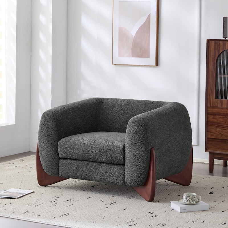Tina Modern Upholstered Boucle Arm Club Chair by Christopher Knight Home - Dark Gray + Walnut