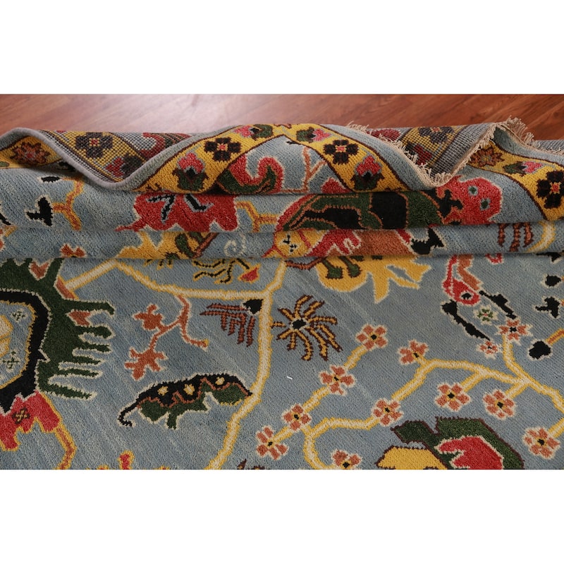 Light Blue Oushak Indian Area Rug Handmade Wool Carpet - 7'11" x 10'0"