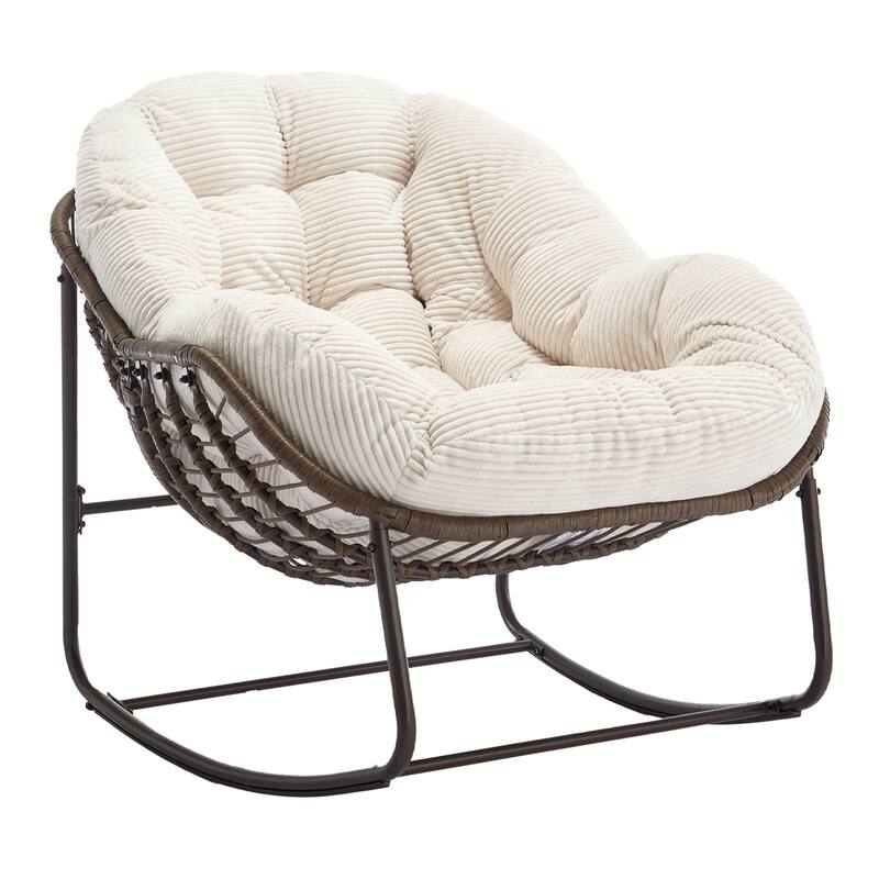 Outdoor Rattan Rocker Recliner Chair With Polyester Padded Cushion