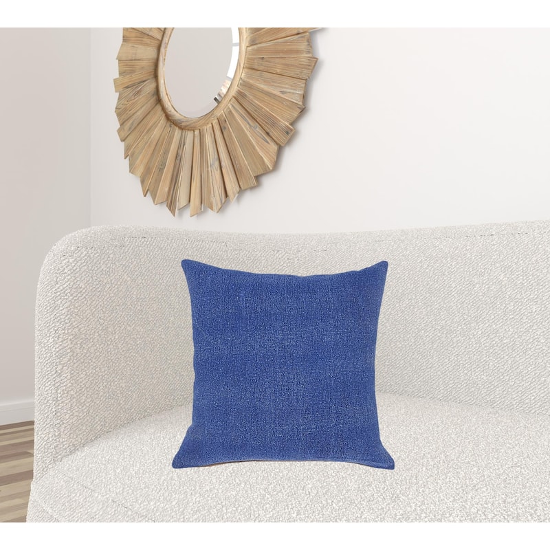 HomeRoots 20" X 20" Classic Blue 100% Cotton Zippered Pillow