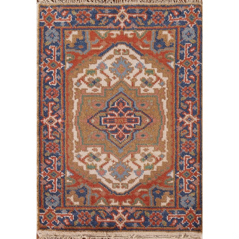 Geometric Beige Heriz Serapi Oriental Area Rug Handmade Wool Carpet - 2'0"x 3'0"