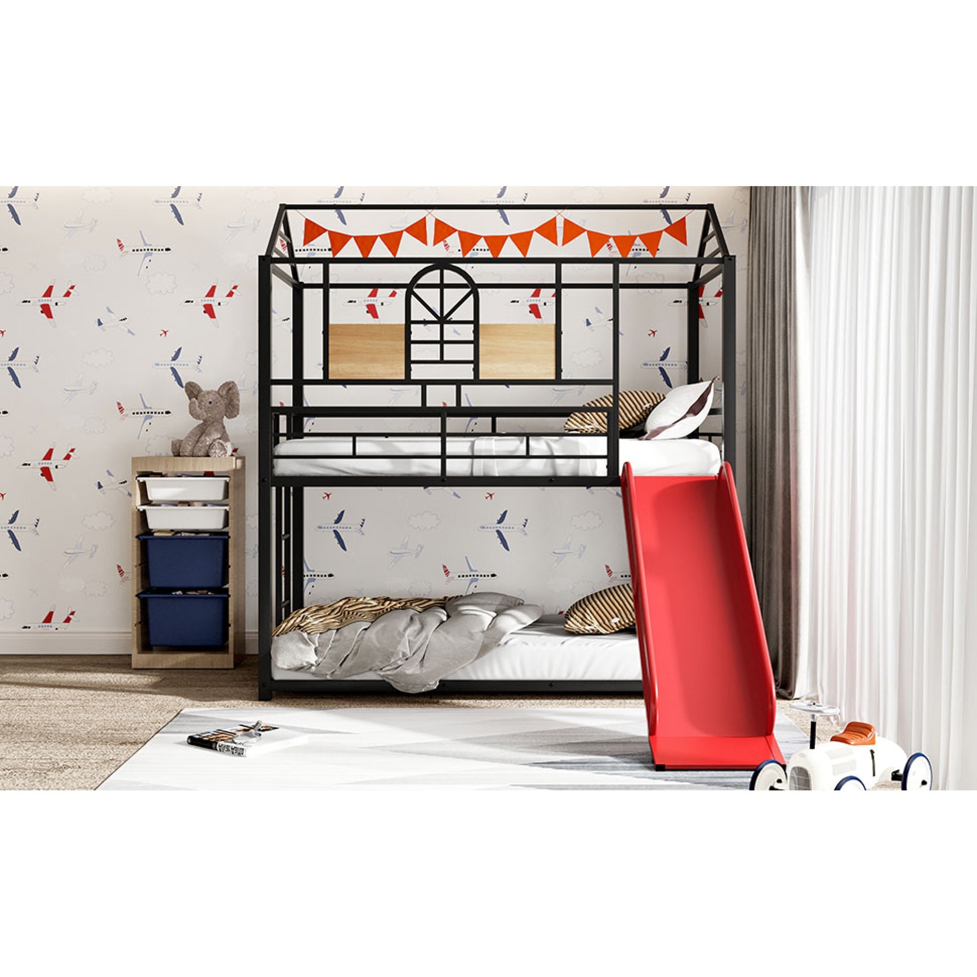 Twin Over Twin Metal Bunk Bed With Slide