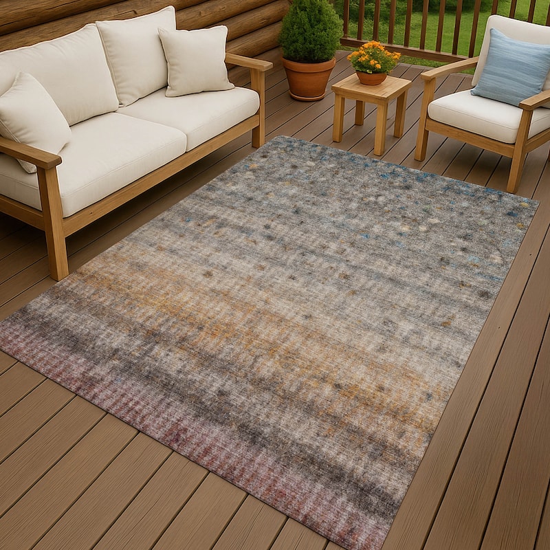 Machine Washable Indoor/ Outdoor Ombre Stripes Chantille Rug
