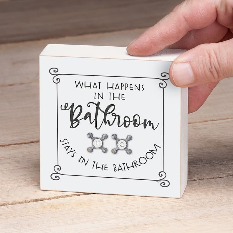 Wood Block Décor Message What Happens Sign, 3.75 inches Square, Made in The USA - Multi-60