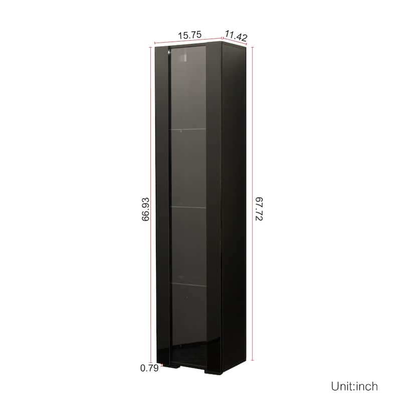 4-Tier Storage Display Cabinet with Shelves, LED Light Accent Cabinet Curio Cabinet Modern Side Cabinet for Living Room