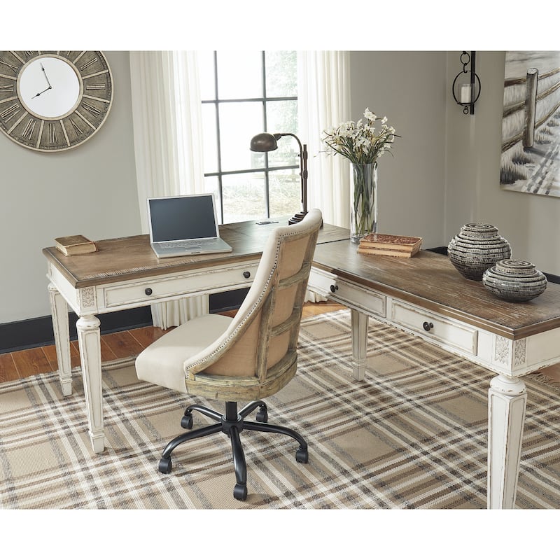 Realyn Antique White/Brown 2-Piece Home Office Lift Top Desk