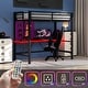preview thumbnail 55 of 64, Twin/Full Size Gaming Loft Bed with Bulit-in Desk and LED Lights, Metal Loft Bedframe with Ladder and Guardrails for Kids