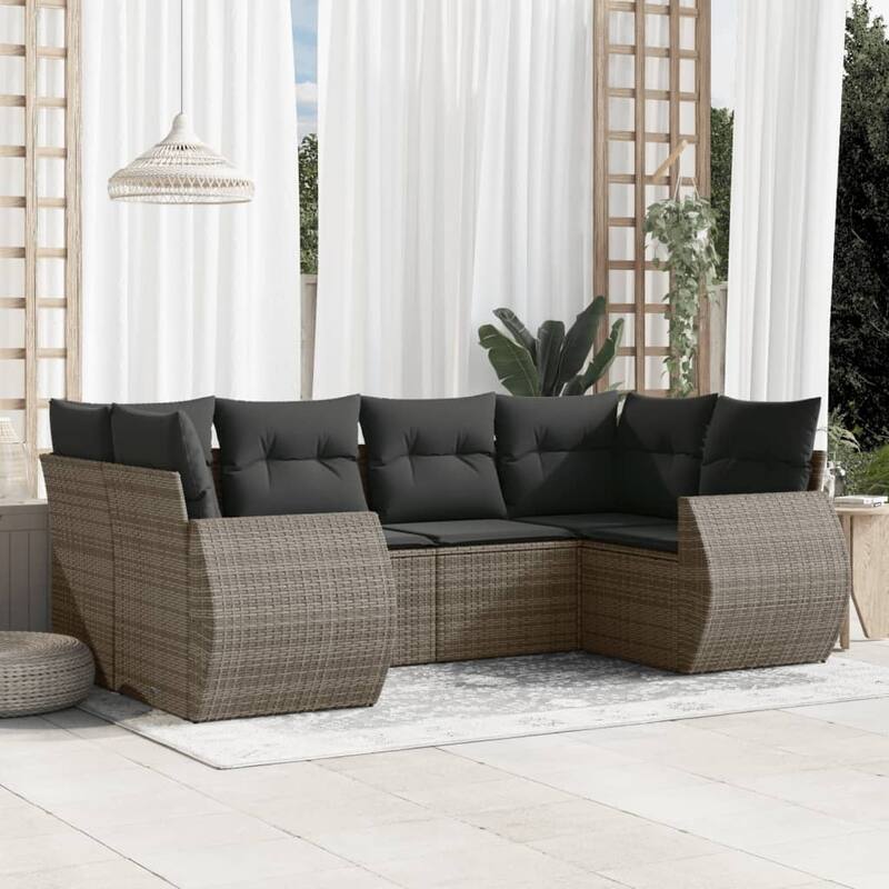 vidaXL Patio Sofa Set with Cushions Outdoor Furniture 6 Piece Poly Rattan - 24.4 x 28.0 x 27.2 - Gray