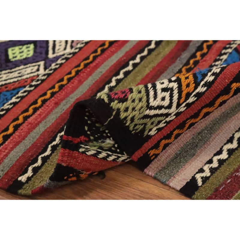 Hand Woven Oriental 100% Wool Carpet Southwestern Tribal Multi-Colored Kilim Area Rug - 7' 2'' X 6' 0''