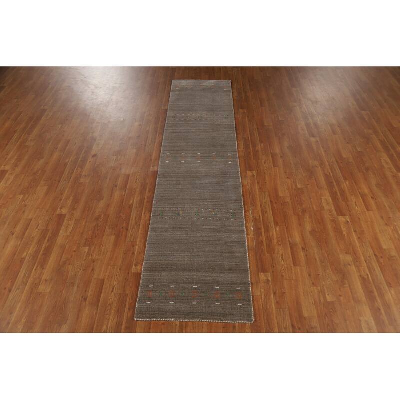 Gabbeh Indian Runner Rug Hand-Knotted Oriental Grey Wool Carpet - 2'4" x 9'9"